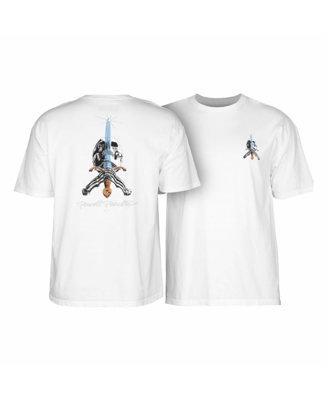 Camiseta de manga corta Powell Peralta Skull and Sword blanca para hombre