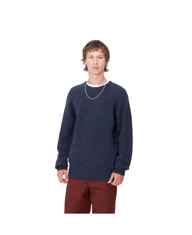 Hombre con Jersey de lana Carhartt WIP Anglistic Sweater Speckled Air Force Blue