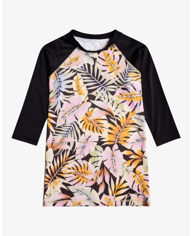 Licra de manga corta de protección solar UPF 50+ Billabong Surf Capsule negra floral para mujer