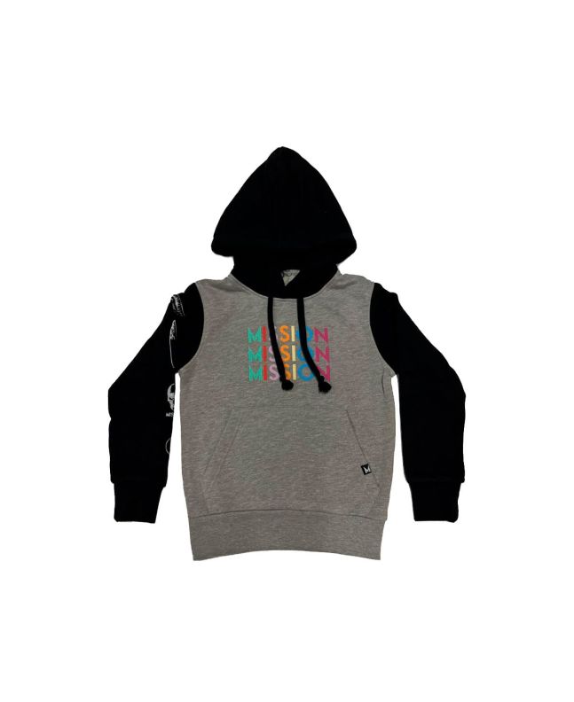 Sudadera con capucha Mission Kids Varsity Logo Corpo Multicolor gris y negra para niños de 1 a 6 años