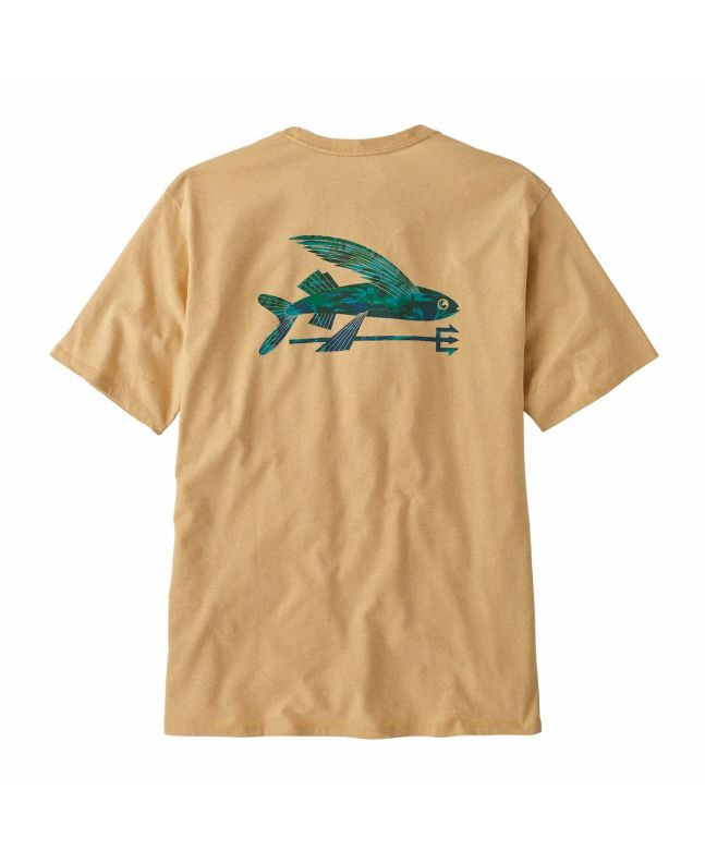 Camiseta de manga corta Patagonia Flying Fish Beige Cliffs and Coves Conifer Green para hombre 
