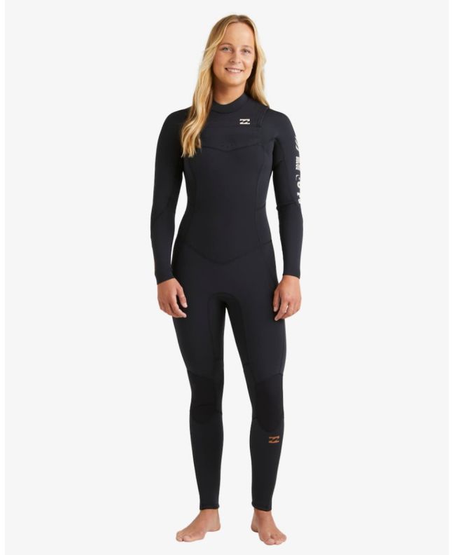 Mujer con Traje de Surf GBS con cremallera en el pecho Billabong 5/4mm Synergy Natural Night Fall Negro