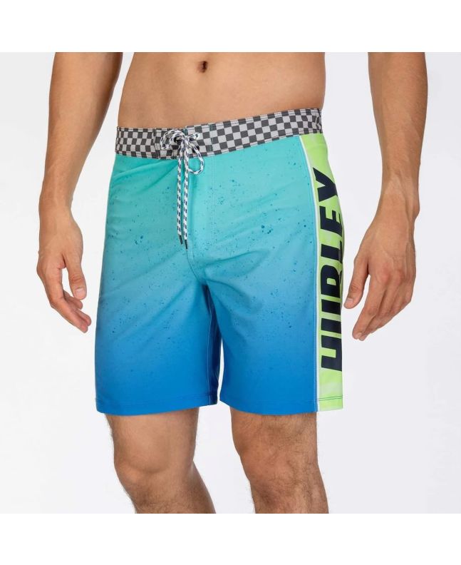 Hombre con bañador Hurley Phantom Fastlane Flashback 18" azul y verde 