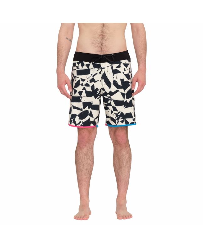 Hombre con bañador Volcom Lido Print Scallop Mod 19'' Negro y Blanco