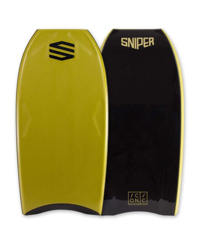 Tabla de Bodyboard Sniper Iconic NRG Moz Series 41" en color amarillo y negro 