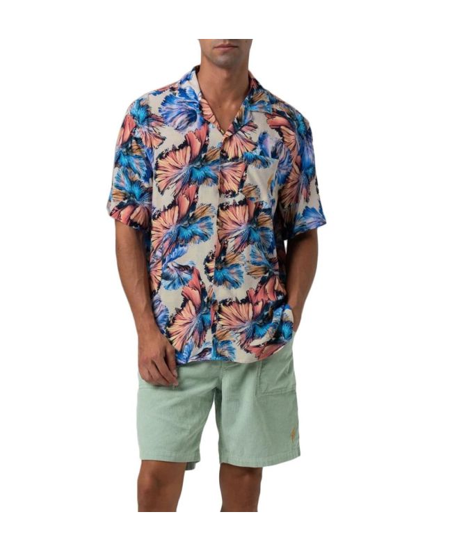 Hombre con Camisa surfera de manga corta Lightning Bolt Betta Fish Floral 