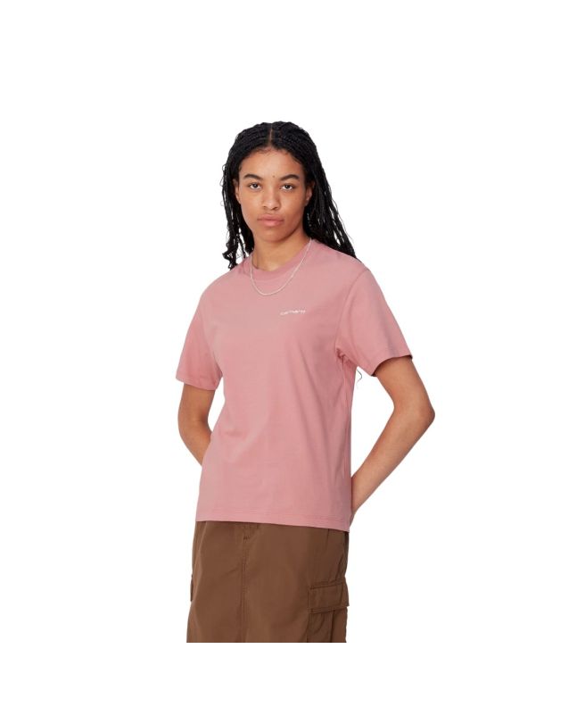 Mujer con Camiseta orgánica de manga corta Carhartt WIP Script Embroidery Dusty Pink Moonbeam