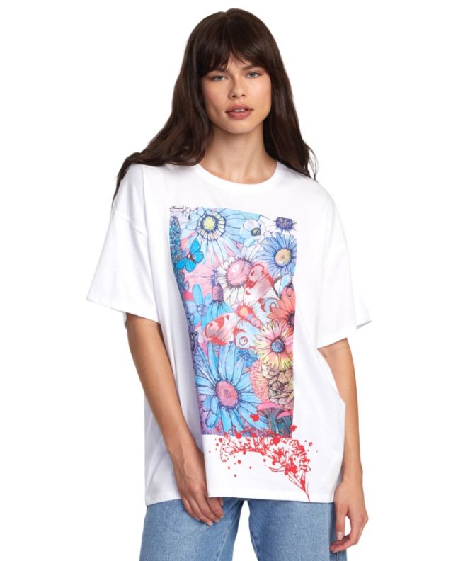 Mujer con camiseta oversize de manga corta RVCA Sage Vaughn Blanca