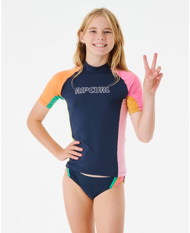 Niña con camiseta técnica de manga corta Rip Curl Day Break Rash Vest azul marino