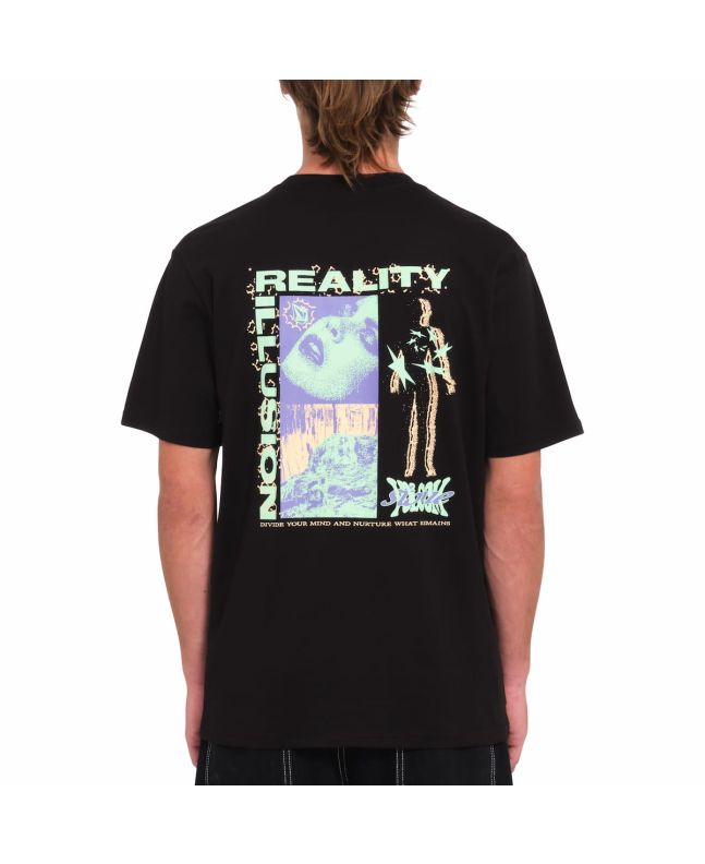 Hombre con camiseta orgánica de manga corta Volcom Realusion Negra 