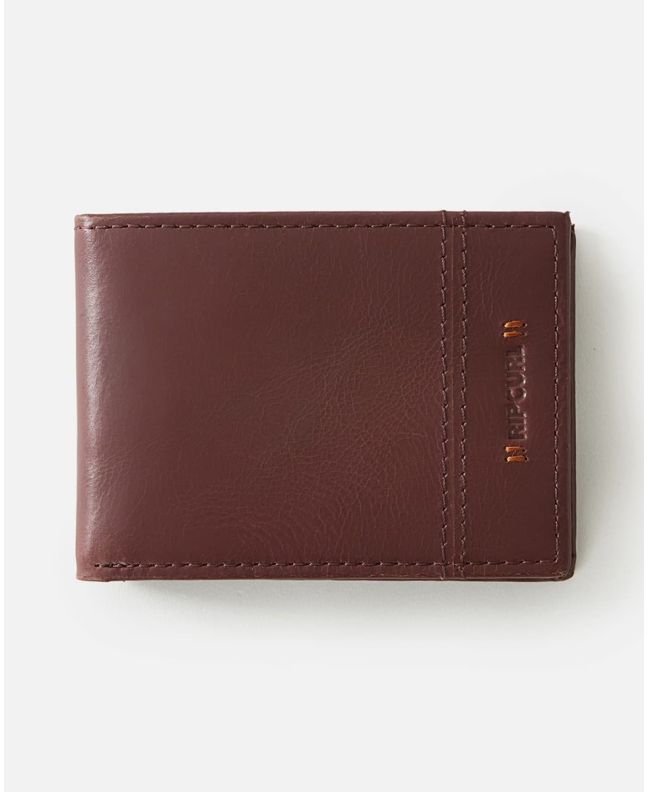 Cartera fina de piel con triple hoja Rip Curl Stacked RFID Slim Tobacco para hombre