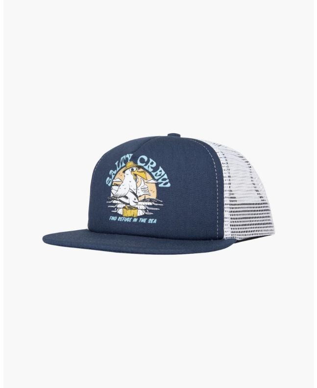 Gorra de malla Salty Crew Gone Fishing Foamy Trucker en azul marino y blanco para niño