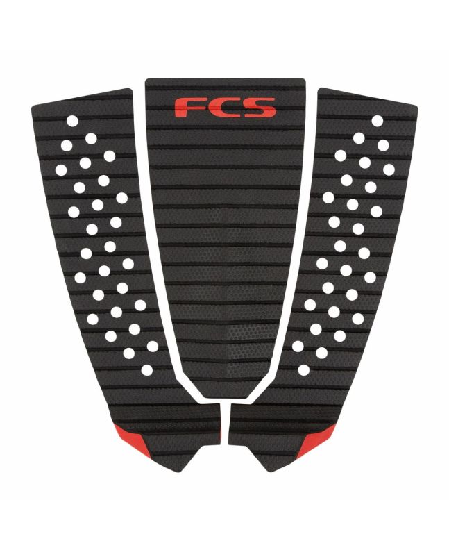 Grip para tabla de surf FCS Filipe Toledo Treadlite Traction Gris y Rojo Tail Pad 3 piezas