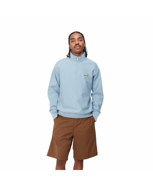 Hombre con sudadera de media cremallera American Script Sweat Azul Escarcha