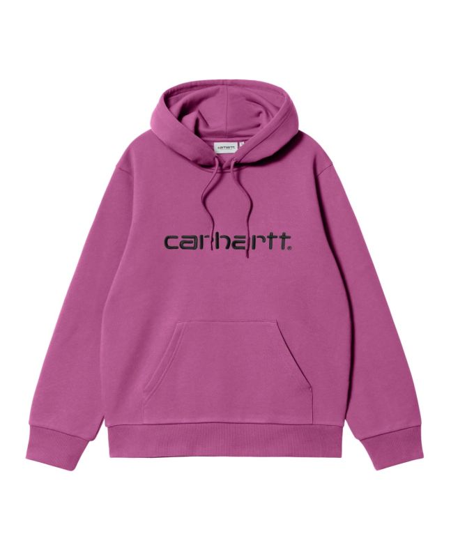 Sudadera con capucha Carhartt Hooded Sweatshirt Magenta con logo negro para hombre