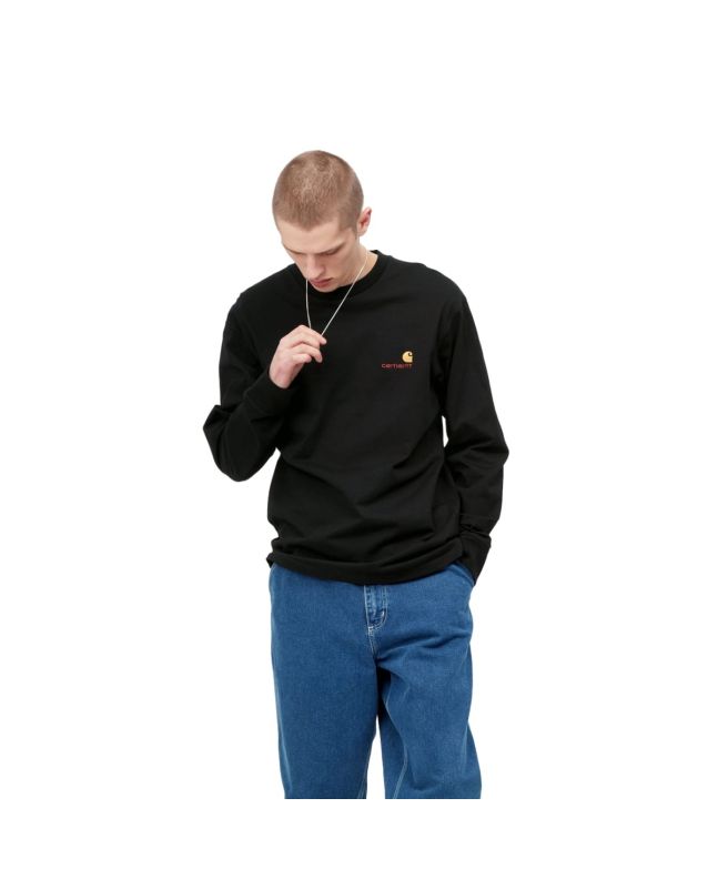 Hombre con camiseta de manga larga Carhartt WIP American Script Negra 
