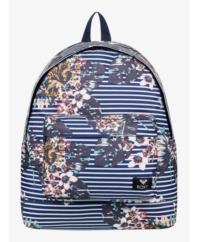 Mochila mediana Roxy Be Young 24 Litros azul marino a rayas con flores