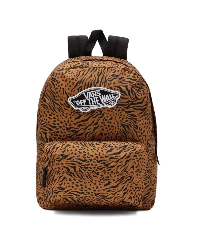 Mochila Vans Wm Realm 22L marrón con estampado animal print negro  