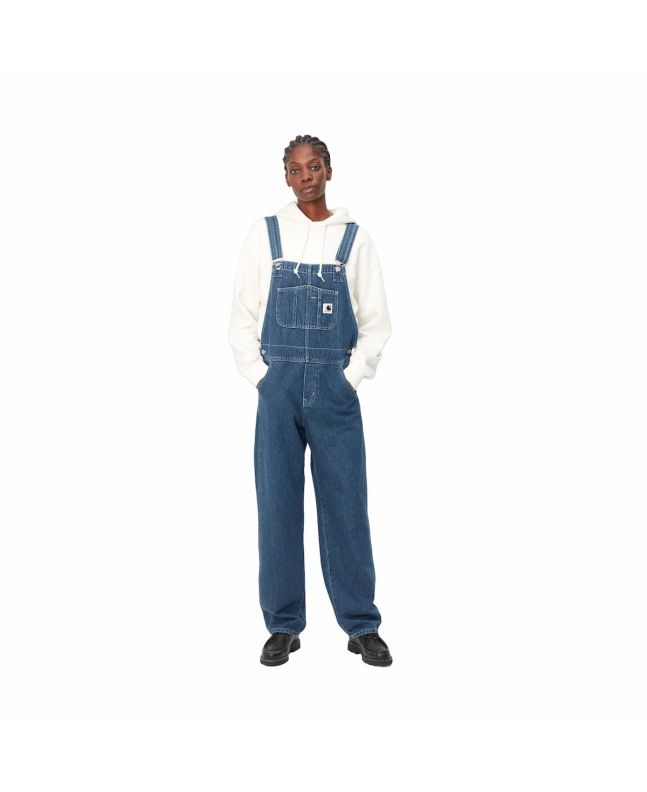 Mujer con Peto Vaquero Carhartt WIP W' Bib Overall Straight Azul Stone Washed