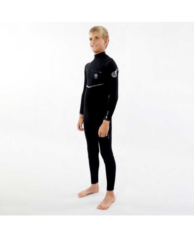 Niño con con traje de neopreno con cremallera en el pecho Rip Curl Flashbomb 5/3mm negro Junior 