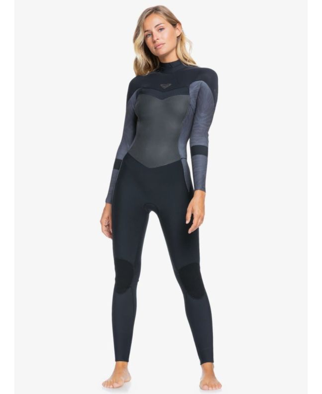 Mujer con traje de neopreno con cremallera en la espalda Roxy 5/4/3 Syncro GBS Jet Black 