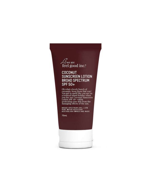 Crema protectora solar de amplio espectro We are Fell Good Inc Coconut Sunscreen SPF 50+ 75ml