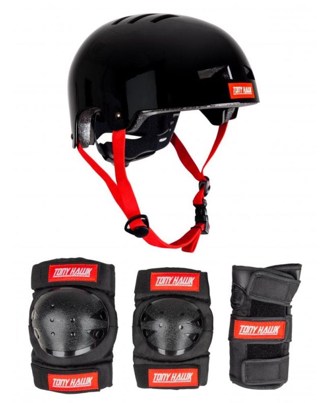 Juego de protecciones infantiles para skate Tony Hawk Multisport Casco, coderas, rodilleras y coderas
