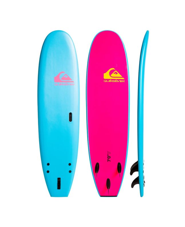 Tabla de Surf Softboard Quiksilver Soft Ultimate 7'0" x 22 1/4” x 3 1/4” 66L en color azul celeste y rosa