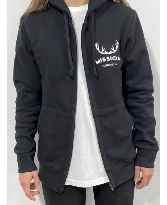 Sudadera con capucha y cremallera Mission Unisex en color negro