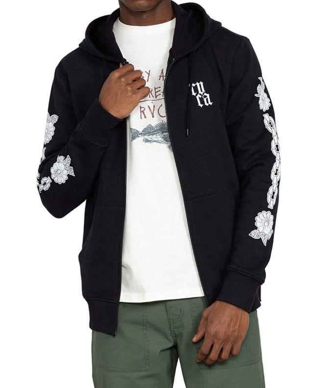 Hombre con sudadera de capucha y cremallera RVCA Benjamin Jeanjean Chains negra