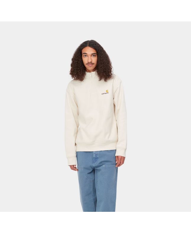 Hombre con sudadera de media cremallera American Script Sweat Natural 
