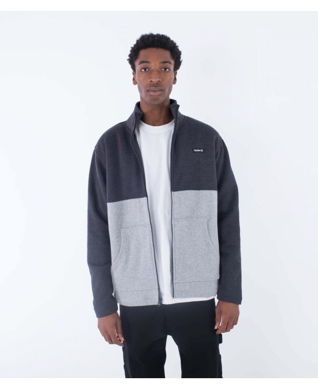 Hombre con Chaqueta tipo sudadera con forro polar de borreguillo Hurley Alps Block Crew gris y negra
