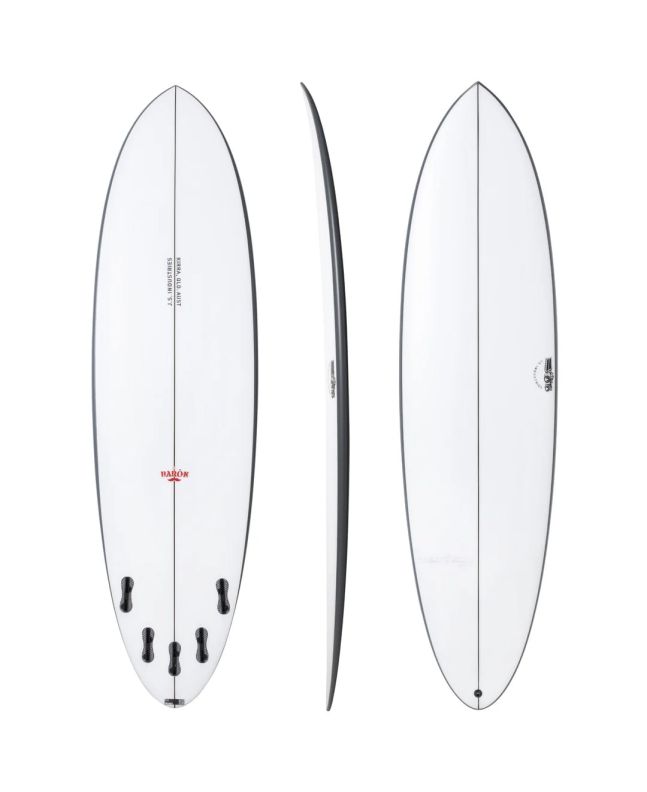 Tabla de Surf Midlength Js Surfboards El Baron 7'0 Round Pin 45 Litros Blanca FCS II 5 fin set up