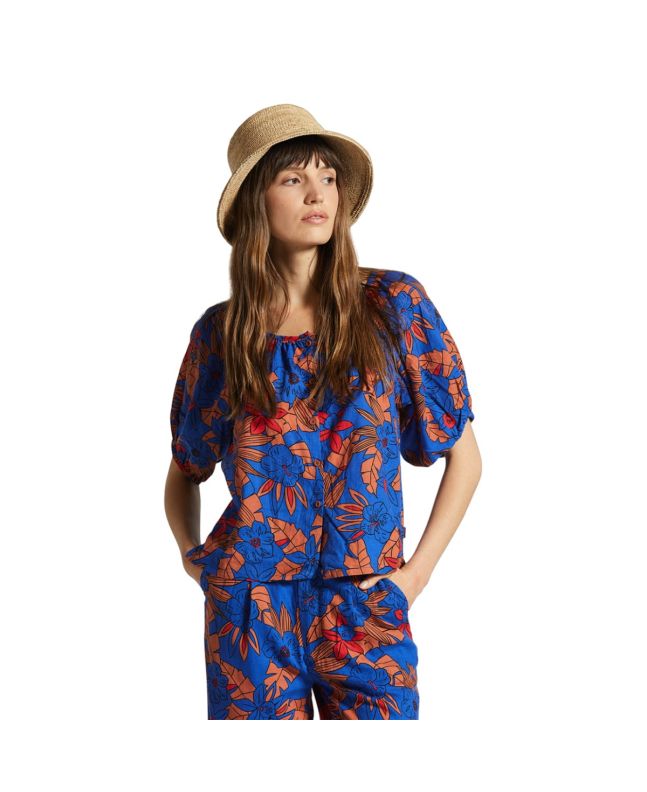 Mujer con top de manga corta Brixton Mercado Linen Terracotta