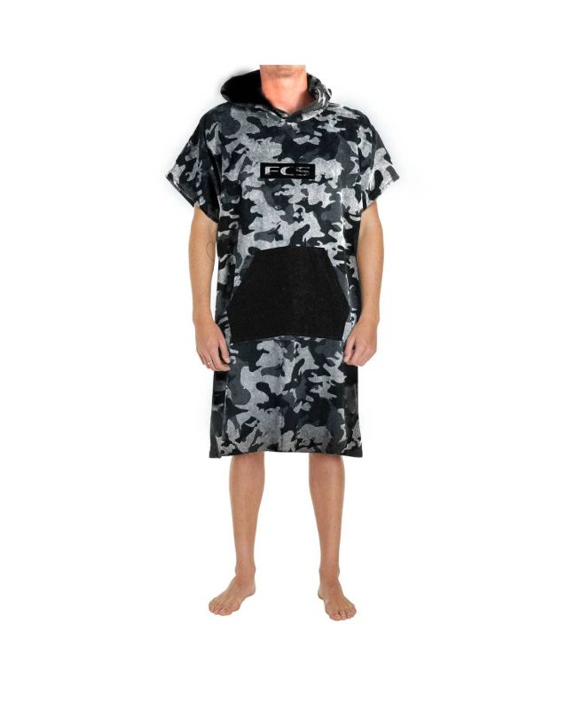 Toalla de playa con capucha FCS Towel Poncho para hombre con estampado de camuflaje gris y negro