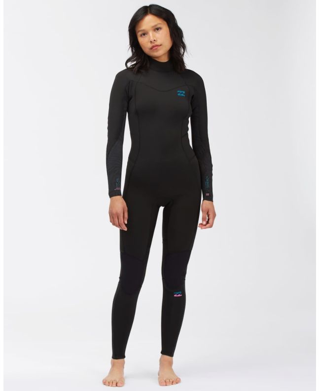 Mujer con traje de surf con cremallera en la espalda Billabong Synergy 4/3mm negro