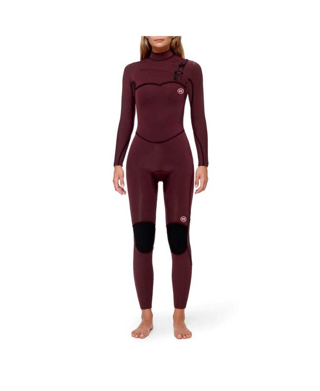 Mujer con traje de surf con cremallera en el pecho Deeply Premium Fastdry 4/3mm granate