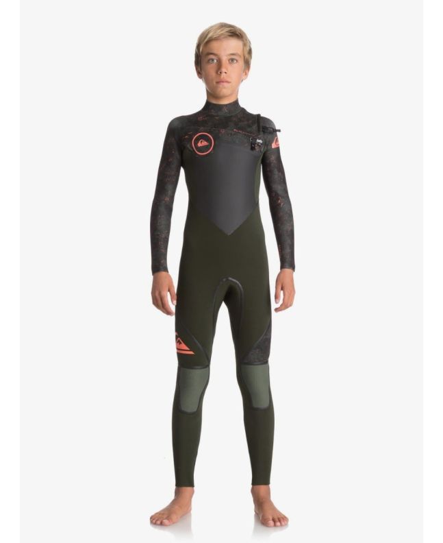 Niño con neopreno con cremallera en el pecho Quiksilver Syncro Plus 4/3 verde 