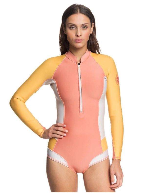 Traje de Surf de Primavera Roxy 1mm POP Surf con manga larga y cremallera frontal en color naranja