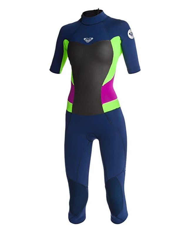 Traje de surf de neopreno con manga corta y cremallera en la espalda Roxy Syncro 3/2 mm azul marino para mujer