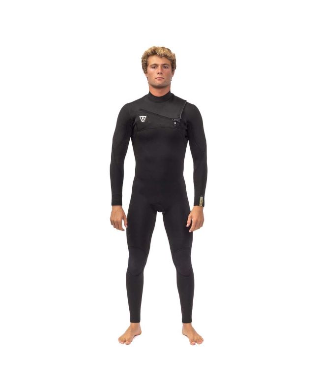Hombre con traje de neopreno con cremallera en el pecho Vissla Seven Seas Comp 4/3mm Negro
