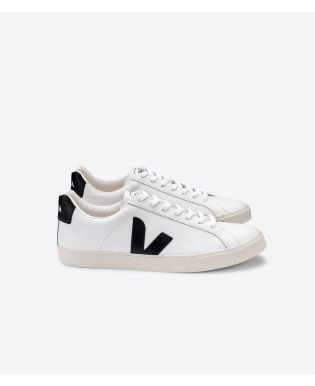 Zapatillas de cuero Veja Esplar blancas y negras Unisex