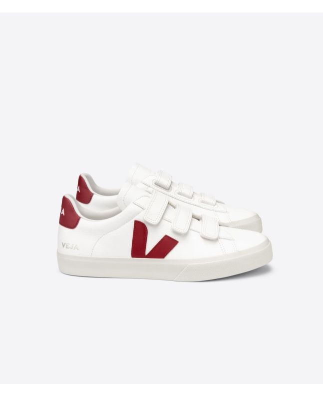 Zapatillas con velcro Veja Recife Chromefree Leather White Marsala blancas y granates Unisex