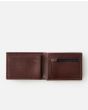 Cartera fina de piel con triple hoja Rip Curl Stacked RFID Slim Tobacco para hombre ranuras y monedero