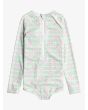 Licra de manga larga con protección solar UPF 50+ Hibiline Onesie Blanco y Verde Floral para niñas de 2 a 7 años cremallera