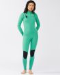 Mujer con traje de neopreno con cremallera frontal Billabong Salty Dayz 4/3mm verde 