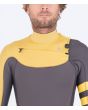 Traje de surf con cremallera en el pecho y manga corta Hurley Advantage Fullsuit 2/2mm gris y amarillo para hombre Chest Zip 