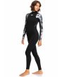 Mujer con traje de neopreno con cremallera en el pecho Roxy Elite 3/2mm negro floral lateral