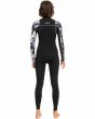 Mujer con traje de neopreno con cremallera en el pecho Roxy Elite 3/2mm negro floral posterior