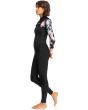 Mujer con neopreno con cremallera en el pecho Roxy Swell Series 4/3mm negro floral lateral